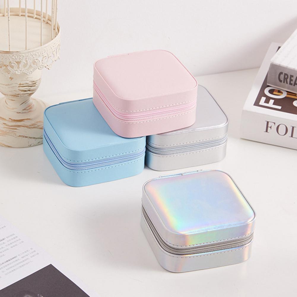 Colorful woman jewelry box set including pink, blue, silver, and iridescent options for stylish storage