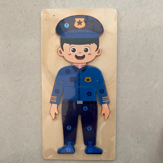 Colorful wooden puzzles puzzle featuring a police officer for ages 3 and up, great for educational play