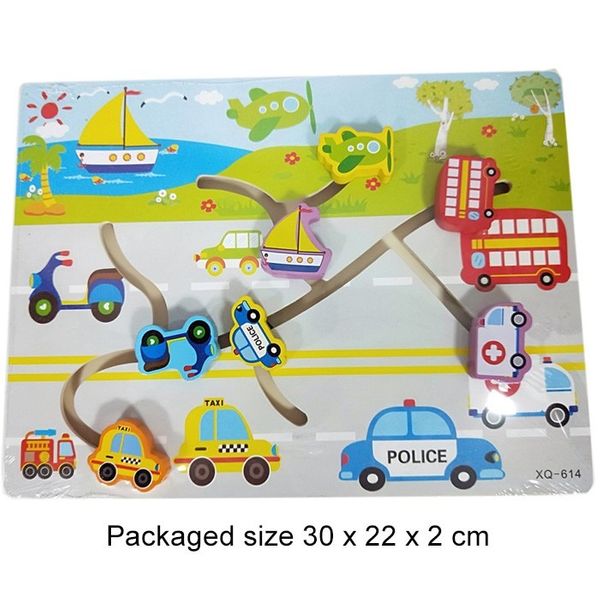 Colorful wooden train toy set with vehicles for kids age 3+, promotes imaginative play and hand-eye coordination