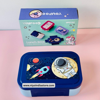 NIYO TOYS kids travel snack container lunch box with astronaut and rocket design