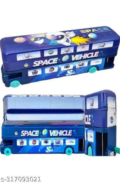 Bus Pencil Box for Kids with Moving Tyre's & Sharpener Geometry Case for Boys & Girls