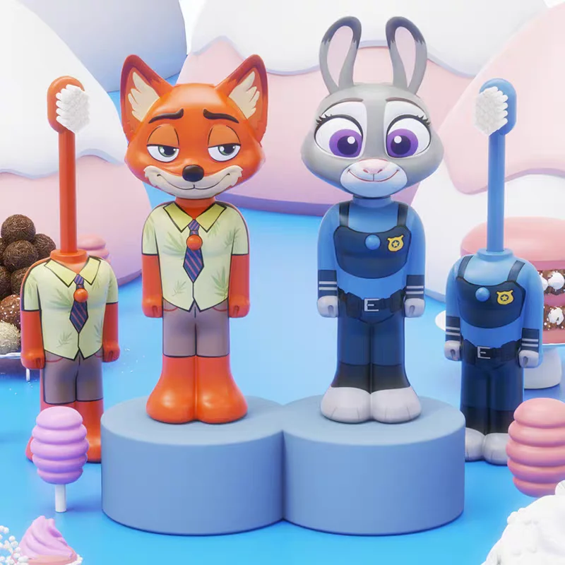 Zootopia toothbrush set featuring Nick Wilde and Judy Hopps, designed for kids age 3+, makes brushing fun